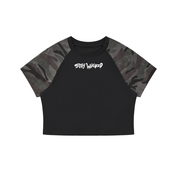 Camo Raglan Crop Tee