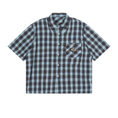 beige,plaid,shirt,matchingset
