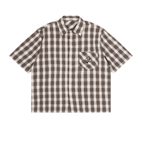 beige,plaid,shirt,matchingset
