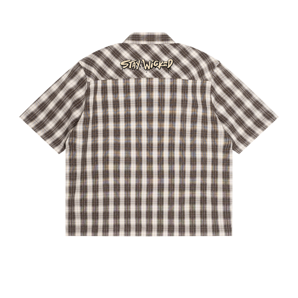beige,plaid,shirt,matchingset