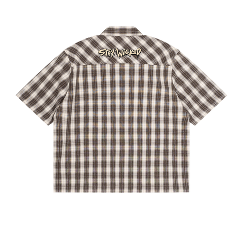 beige,plaid,shirt,matchingset