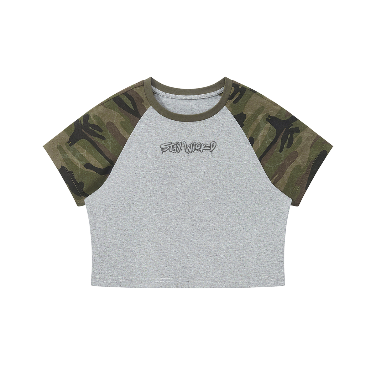 Stay Wicked Camo Raglan Crop T-Shirt - Green Salkilld